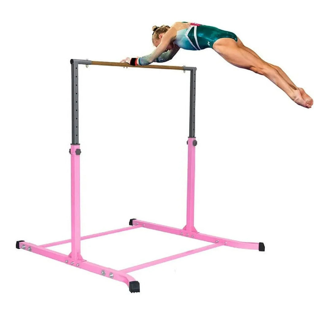Durable Kip Gym, for Adjustable Bar Legs Junior Training - 5 Strong Duty Bar Gymnastic Star-TD Pink 3-5FT Equipment, and with Horizontal Heavy Curved Kids Home