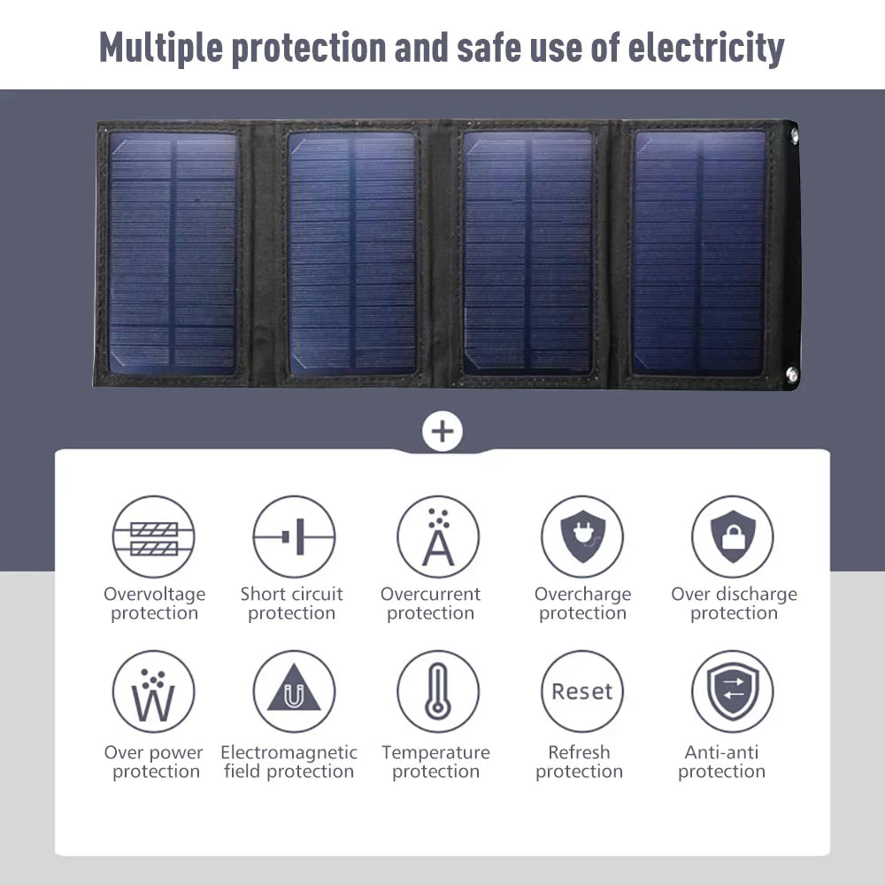 DFITO Power Hiking Charger Charger Folding Bank, for Solar exterior Kit, 80W Panel Sun Solar Panel Phone USB Power Camping Portable