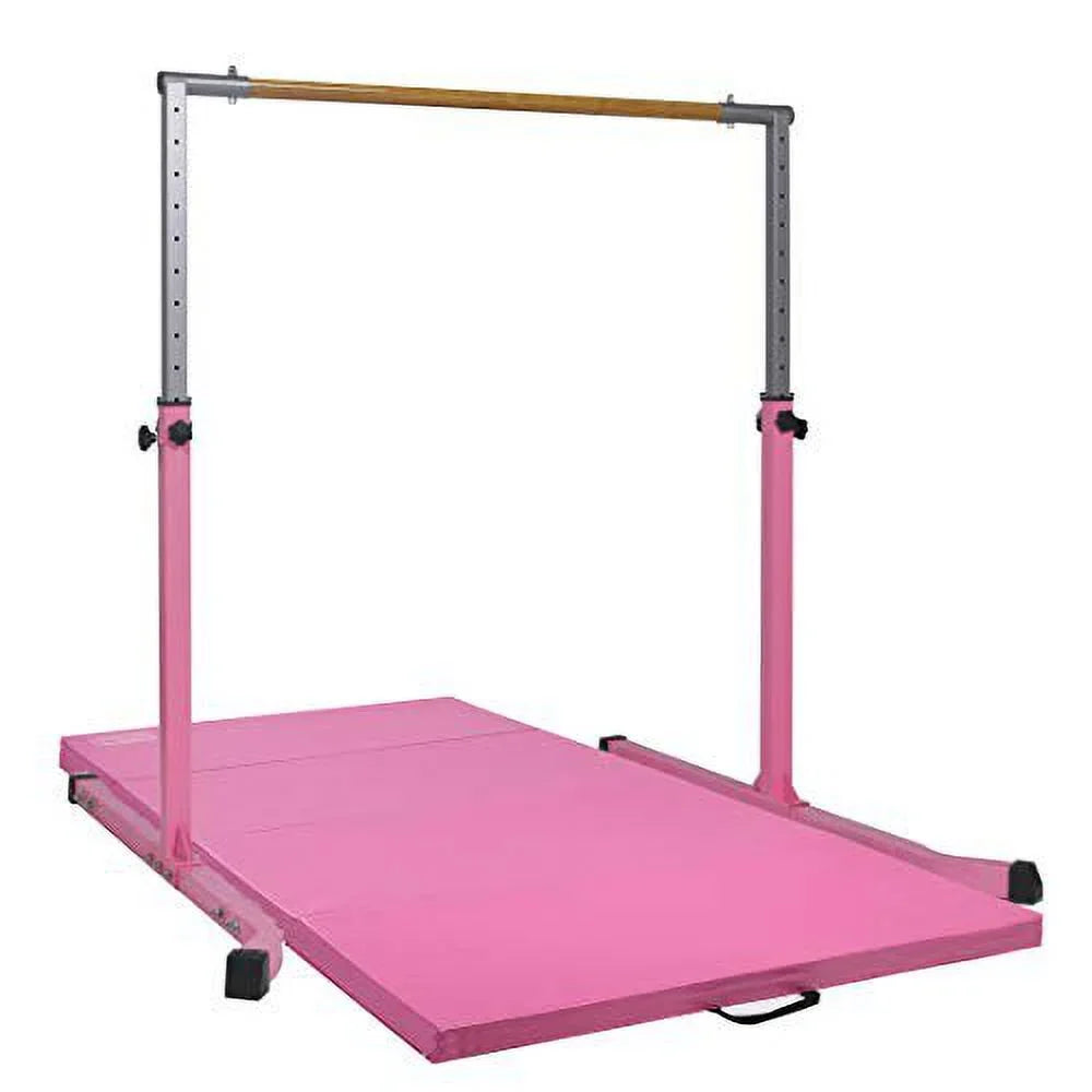 Durable Kip Gym, for Adjustable Bar Legs Junior Training - 5 Strong Duty Bar Gymnastic Star-TD Pink 3-5FT Equipment, and with Horizontal Heavy Curved Kids Home